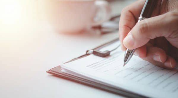 person filling out survey